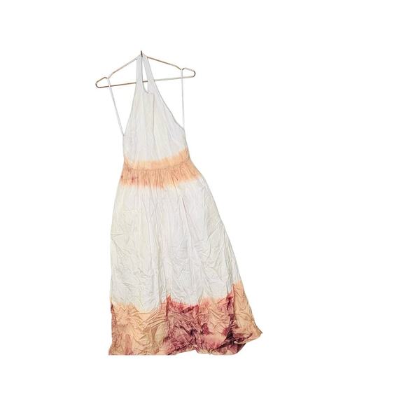 A. L. C. Multicolored Cotton Tan White Halter Neck Maxi Dress Size 6 - Picture 7 of 16